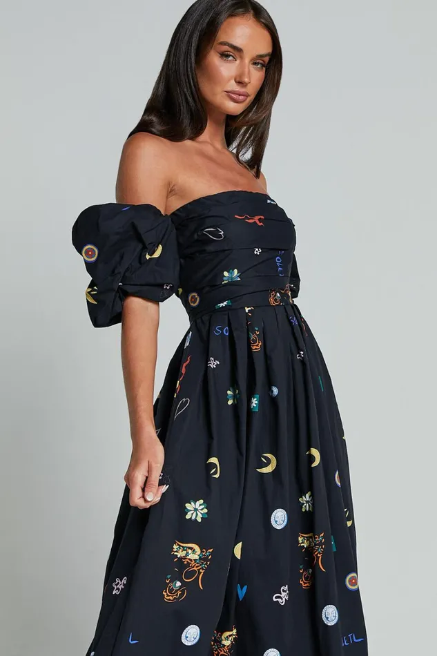 Brianna Maxi Dress 8211 Off Shoulder Dress In Black Print Women Showpo Dresses