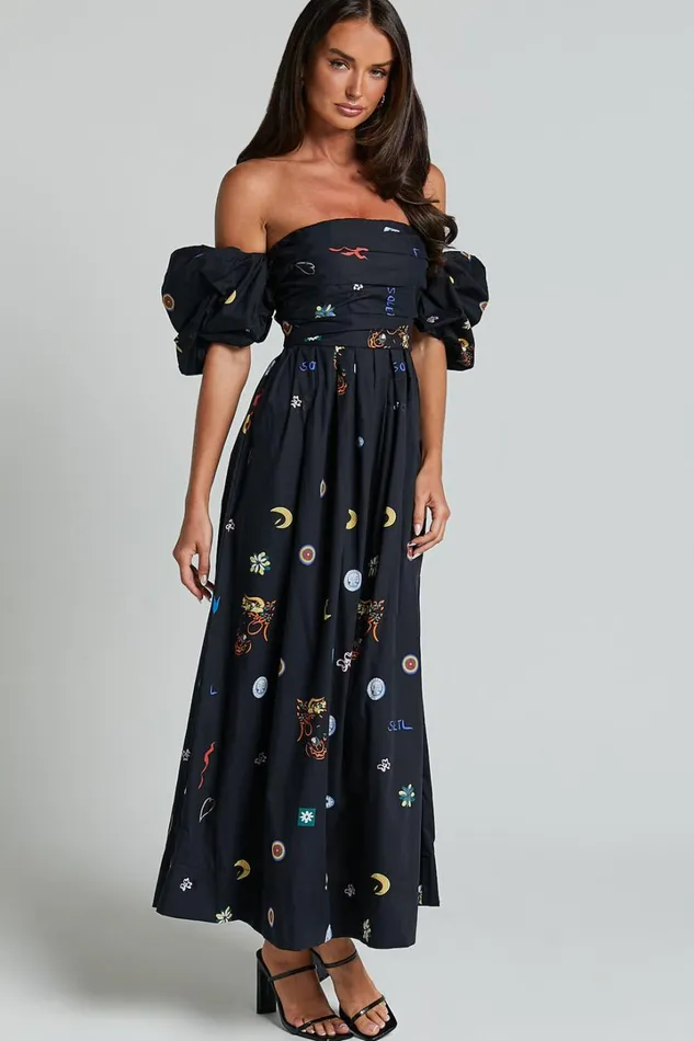 Brianna Maxi Dress 8211 Off Shoulder Dress In Black Print Women Showpo Dresses