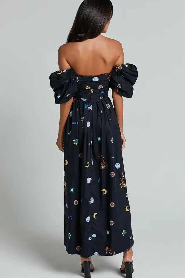 Brianna Maxi Dress 8211 Off Shoulder Dress In Black Print Women Showpo Dresses