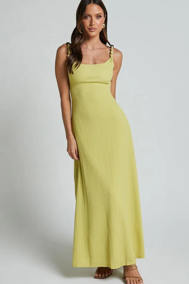 Brie Midi Dress 8211 Scoop Neck Knit Slip Dress In Chartreuse Women Showpo Dresses