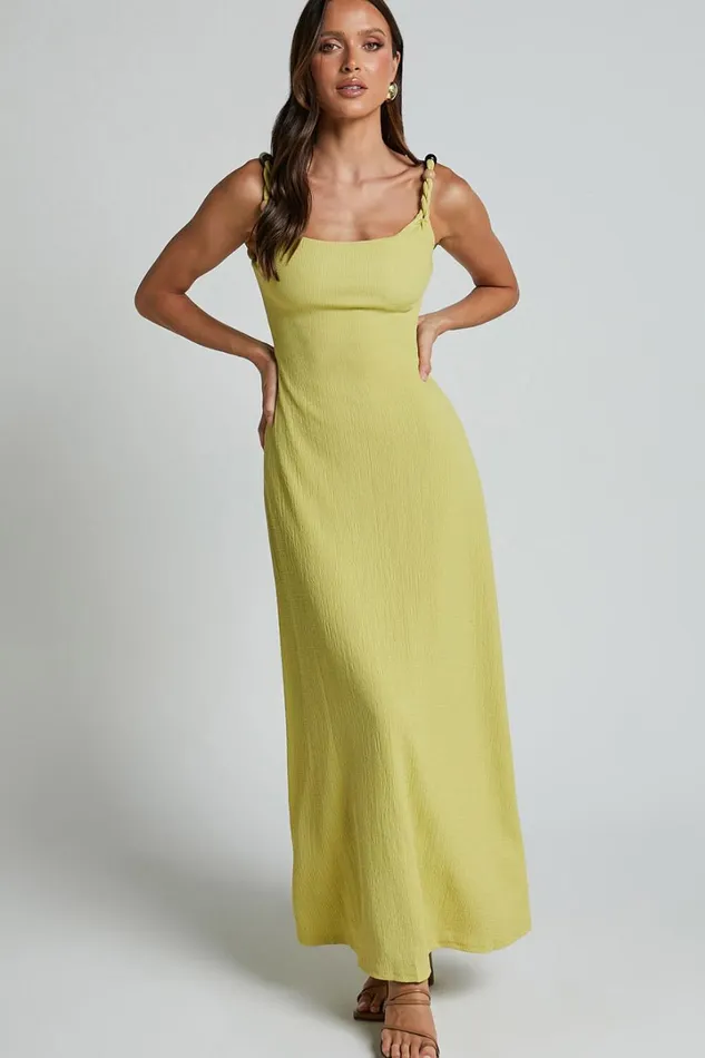 Brie Midi Dress 8211 Scoop Neck Knit Slip Dress In Chartreuse Women Showpo Dresses