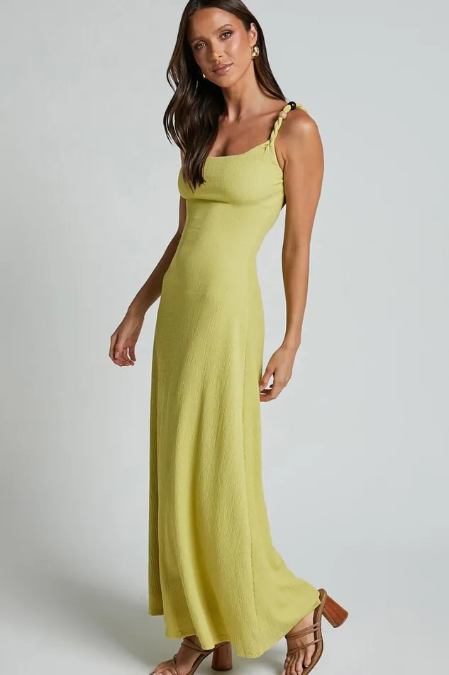 Brie Midi Dress 8211 Scoop Neck Knit Slip Dress In Chartreuse Women Showpo Dresses