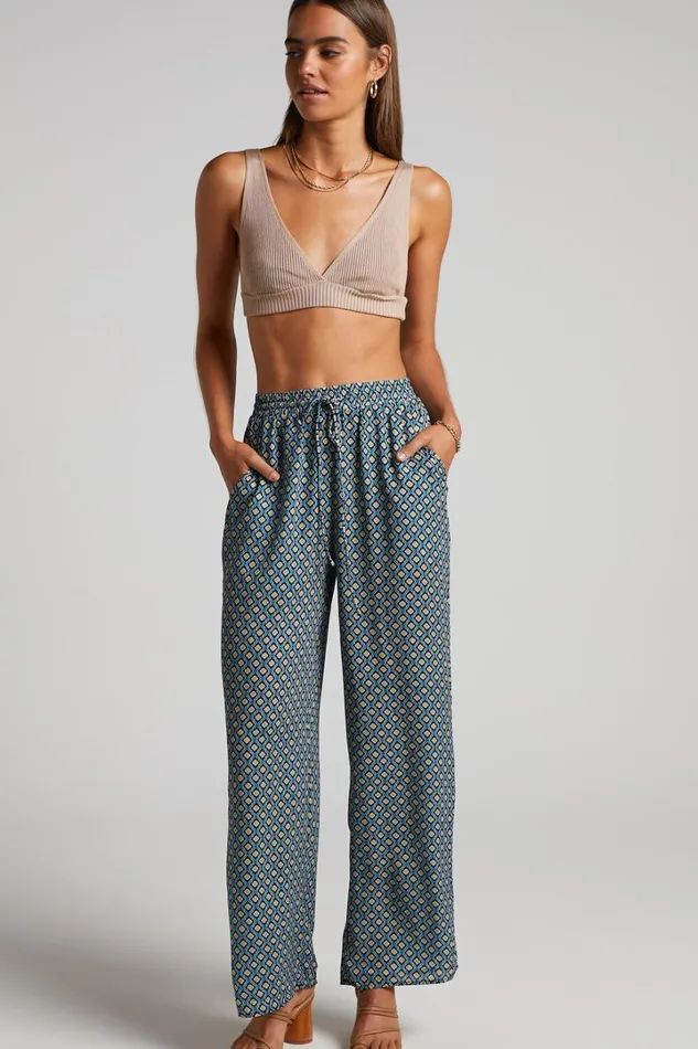Brunita Pants 8211 Mid Waisted Relaxed Elastic Waist Pants In Tile Geo Women Showpo Curve Clothes