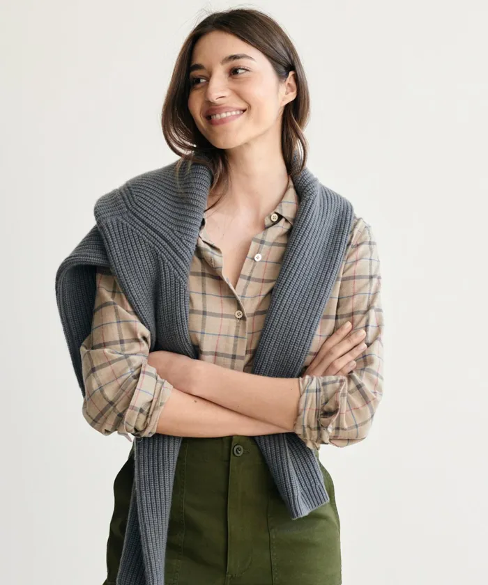 ButtonUps Women Jenni Kayne Lightweight Flannel Taupe Plaid