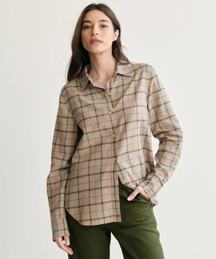 ButtonUps Women Jenni Kayne Lightweight Flannel Taupe Plaid