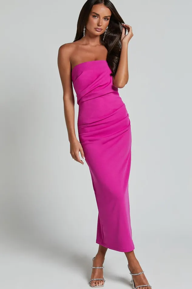 Calanthe Midi Dress 8211 Strapless Tuck Detail Dress In Orchid Women Showpo Dresses