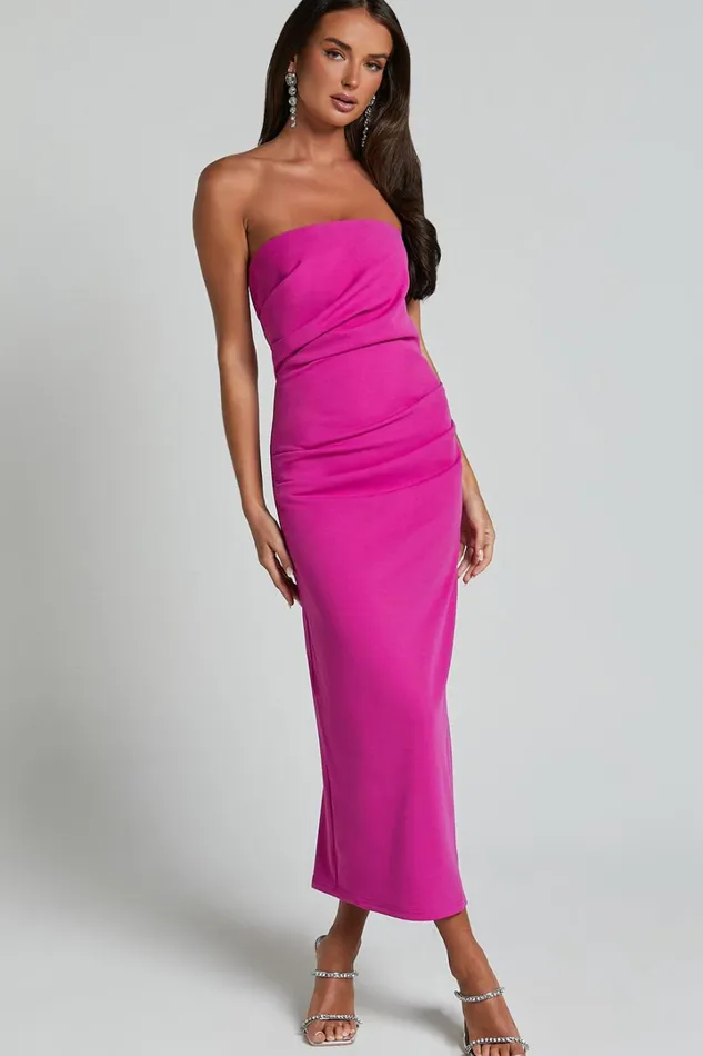 Calanthe Midi Dress 8211 Strapless Tuck Detail Dress In Orchid Women Showpo Dresses