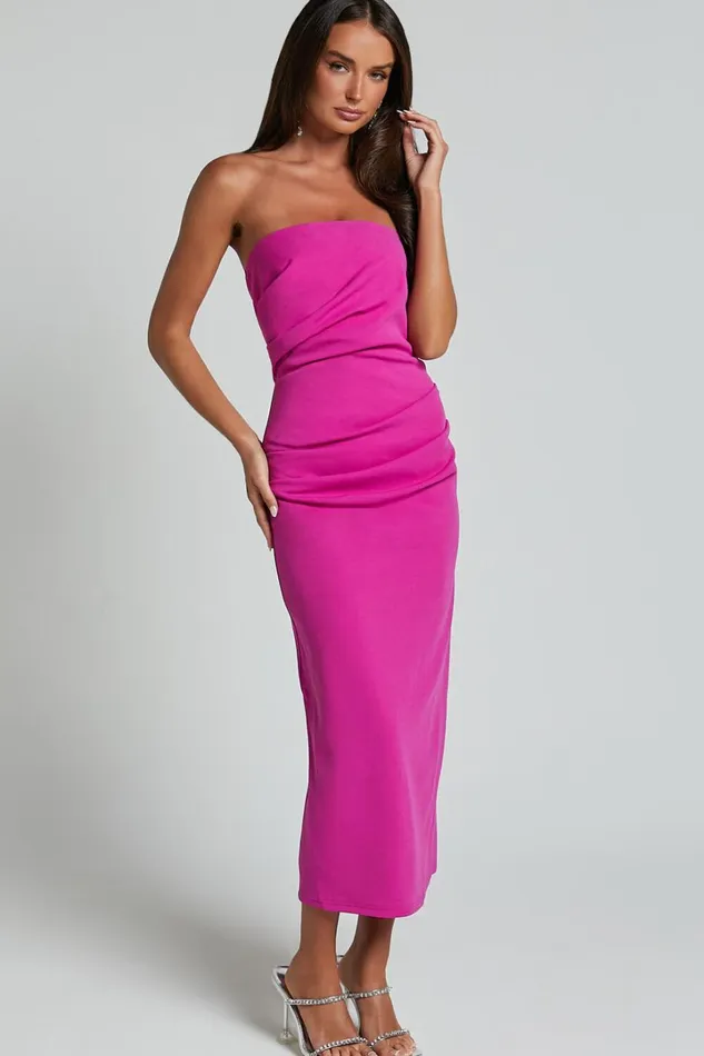 Calanthe Midi Dress 8211 Strapless Tuck Detail Dress In Orchid Women Showpo Dresses