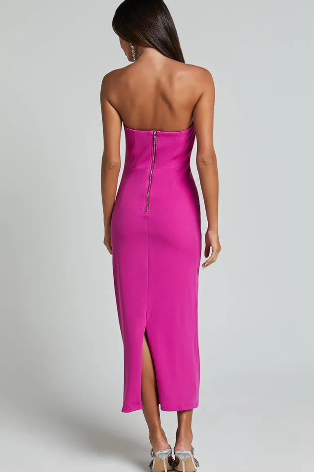 Calanthe Midi Dress 8211 Strapless Tuck Detail Dress In Orchid Women Showpo Dresses