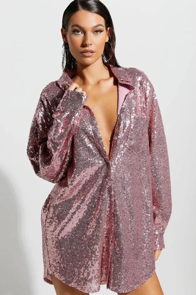 Cally Mini Dress 8211 Oversized Shirt Dress In Lilac Sequin Women Showpo Curve Clothes