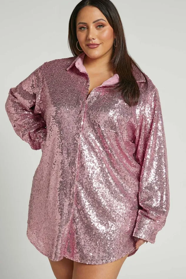 Cally Mini Dress 8211 Oversized Shirt Dress In Lilac Sequin Women Showpo Curve Clothes