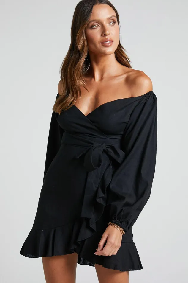 Can039t Move On Mini Dress 8211 Linen Look Off Shoulder Dress In Black Linen Look Women Showpo Curve Clothes Can039t Move On Mini Dress 8211 Linen Look Off Shoulder Dress In Black Linen Look Women Showpo Curve Clothes