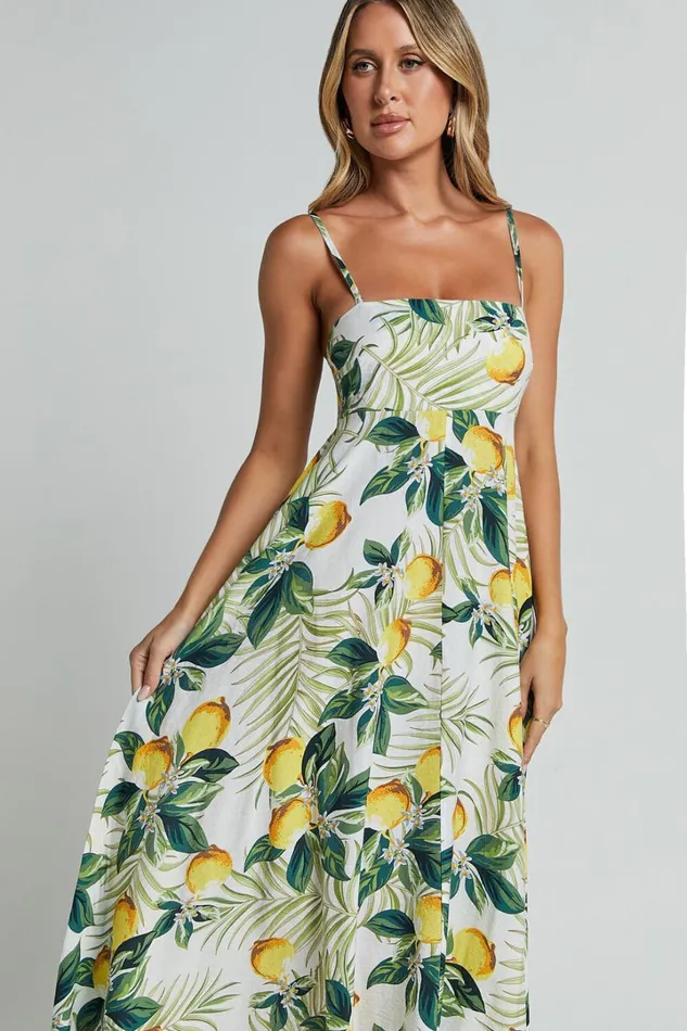 Cardi Maxi Dress 8211 Strappy Straight Neck A Line Dress In Yellow Women Showpo Conscious