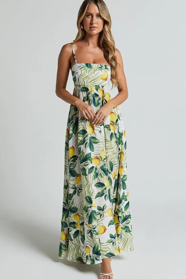 Cardi Maxi Dress 8211 Strappy Straight Neck A Line Dress In Yellow Women Showpo Conscious
