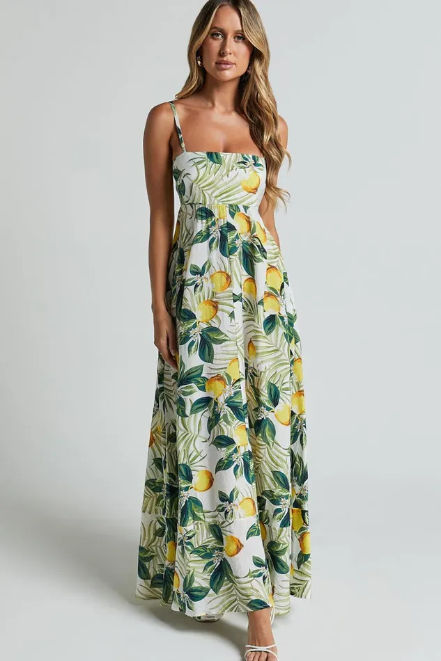Cardi Maxi Dress 8211 Strappy Straight Neck A Line Dress In Yellow Women Showpo Conscious