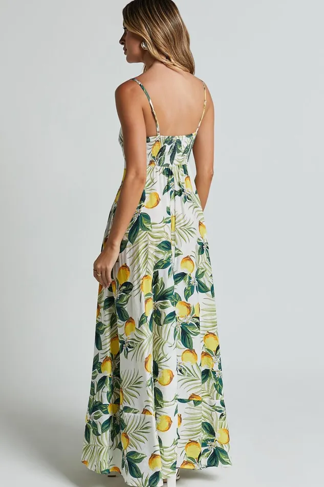 Cardi Maxi Dress 8211 Strappy Straight Neck A Line Dress In Yellow Women Showpo Conscious