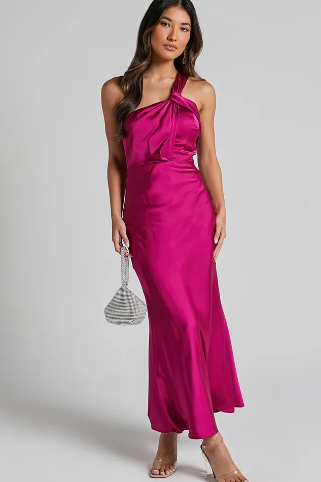 Carmella Midi Dress 8211 One Shoulder Twist Detail Dress In Grape Women Showpo Dresses