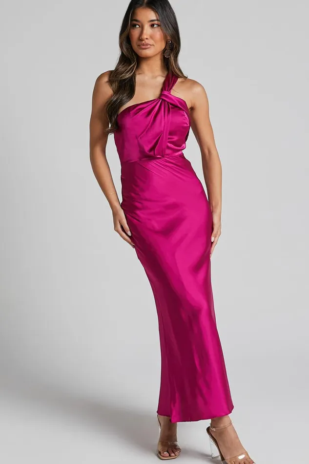 Carmella Midi Dress 8211 One Shoulder Twist Detail Dress In Grape Women Showpo Dresses