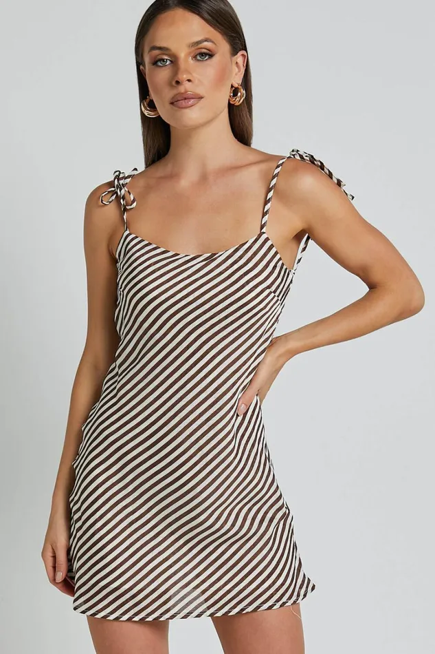 Cassamra Mini Dress 8211 Cowl Back Tie Strap Dress In Chocolate Women Showpo Dresses