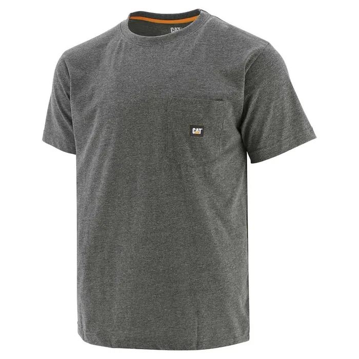 Cat Footwear Tops and Outerwear Men039s Industry Leader Short Sleeve Pocket Tee Dark Heather Grey 8211 Men