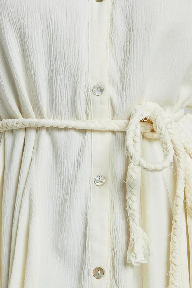 Cathe Mini Dress 8211 V Neck Button Through Short Flutter Sleeve Tie Waist In Off White Women Showpo Curve Clothes