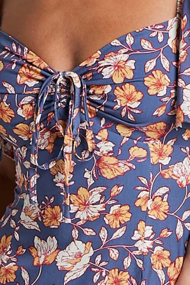 Ceriana Mini Dress 8211 Flutter Sleeve Gathered Chest Dress In Navy Floral Women Showpo Dresses