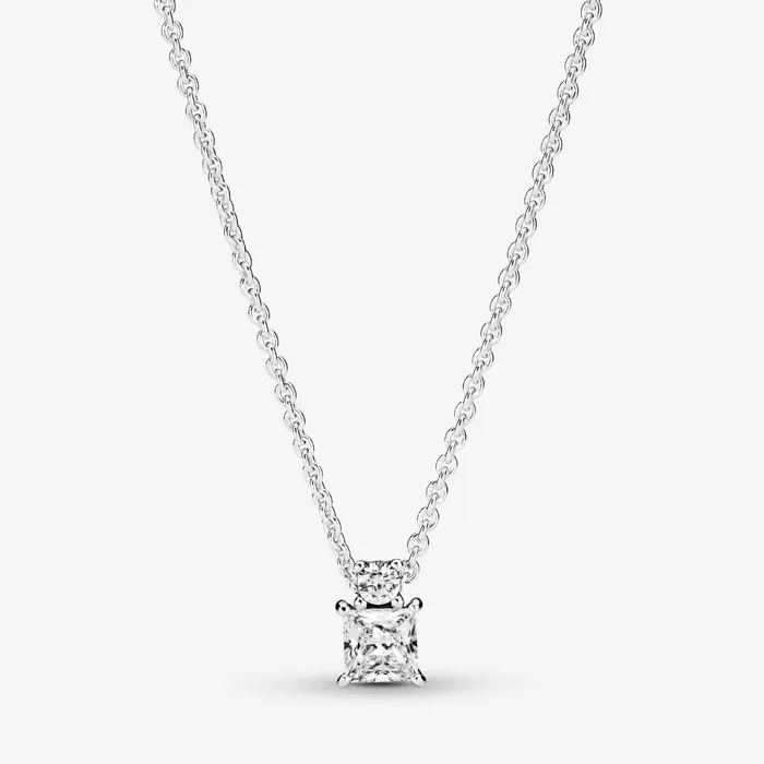 Chain Necklaces Women Pandora Sparkling Collier Round and Square Pendant Necklace
