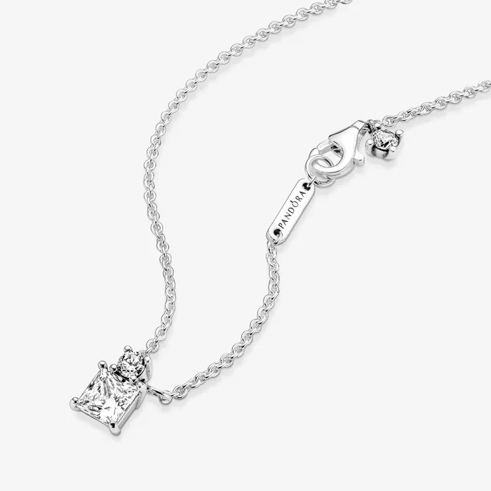 Chain Necklaces Women Pandora Sparkling Collier Round and Square Pendant Necklace