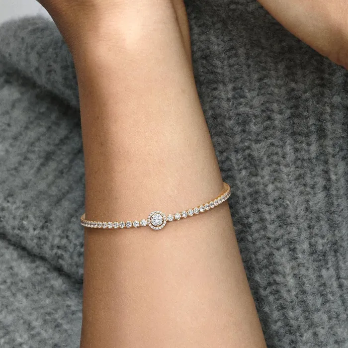 Chains Women Pandora Sparkling Halo Tennis Bracelet Gold Plated