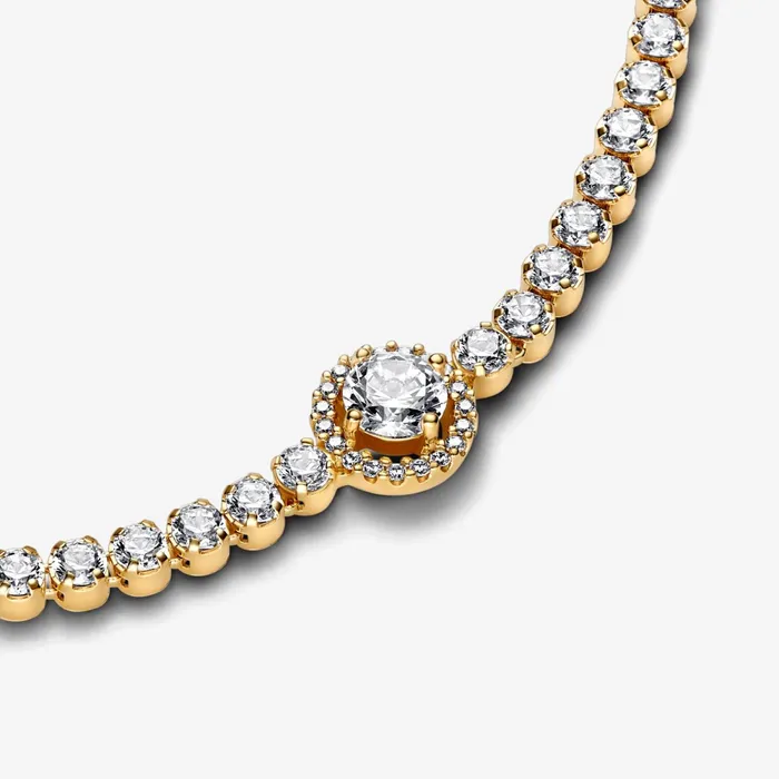 Chains Women Pandora Sparkling Halo Tennis Bracelet Gold Plated