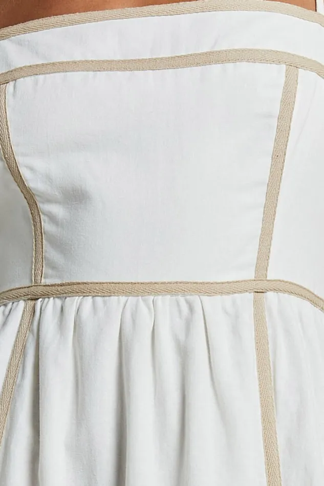 Chanika Midi Dress 8211 Straight Neck Sleeveless Tiered Dress In White With Beige Contrast Women Showpo Dresses