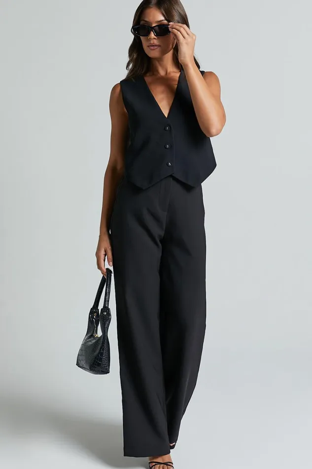 Charla Top 8211 Tailored Button Through Vest In Black Women Showpo Tops