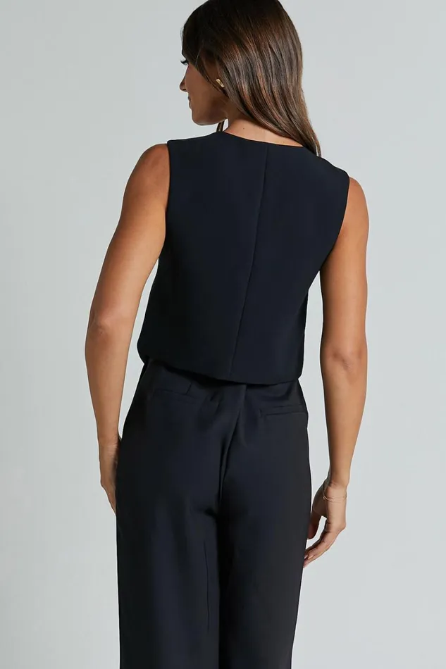 Charla Top 8211 Tailored Button Through Vest In Black Women Showpo Tops