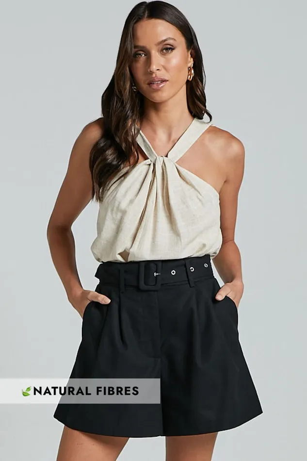Charline Shorts 8211 Linen Look High Waisted Tailored Front Pleated Belted Shorts In Black Women Showpo Shorts Charline Shorts 8211 Linen Look High Waisted Tailored Front Pleated Belted Shorts In Black Women Showpo Shorts