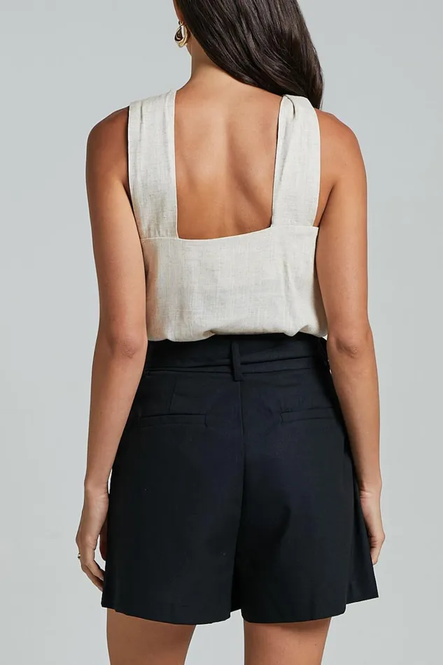 Charline Shorts 8211 Linen Look High Waisted Tailored Front Pleated Belted Shorts In Black Women Showpo Shorts