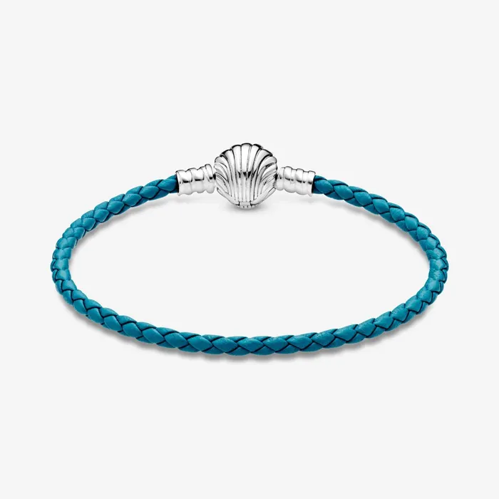 Charm Bracelets Women Pandora Online Moments Seashell Clasp Turquoise Braided Leather Bracelet