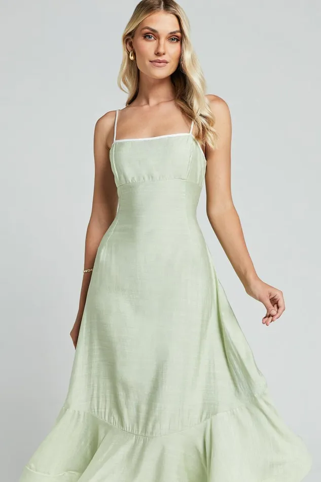 Charmie Midi Dress 8211 Straight Neck Sleeveless Tiered Dress In Pistachio Women Showpo Dresses