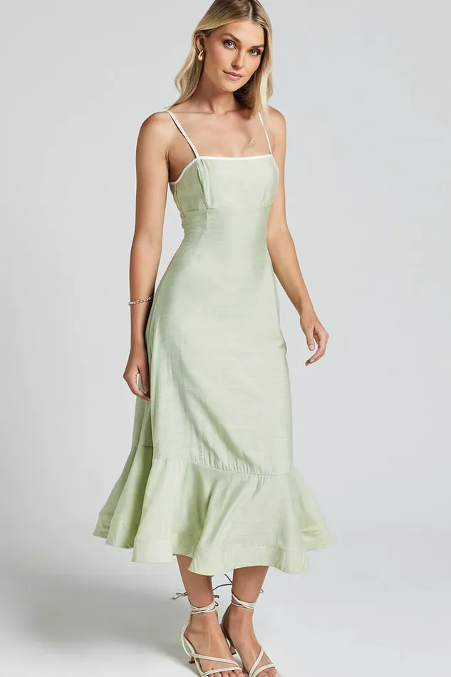 Charmie Midi Dress 8211 Straight Neck Sleeveless Tiered Dress In Pistachio Women Showpo Dresses