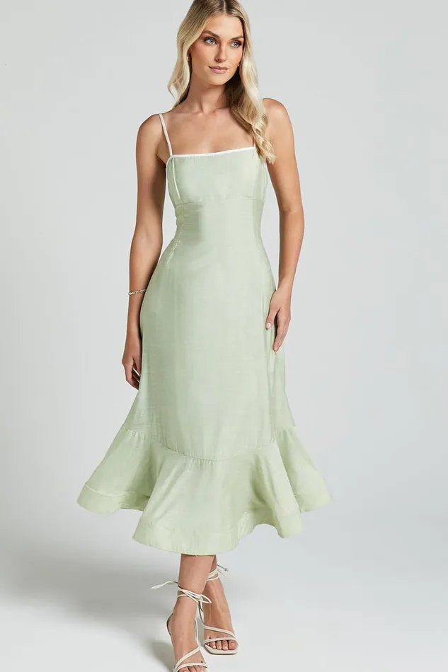 Charmie Midi Dress 8211 Straight Neck Sleeveless Tiered Dress In Pistachio Women Showpo Dresses