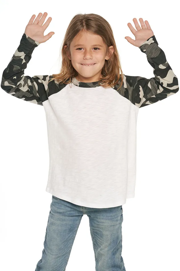Chaser Brand Gauze Jersey Long Sleeve Blocked Raglan Baseball Tee Boys Tops