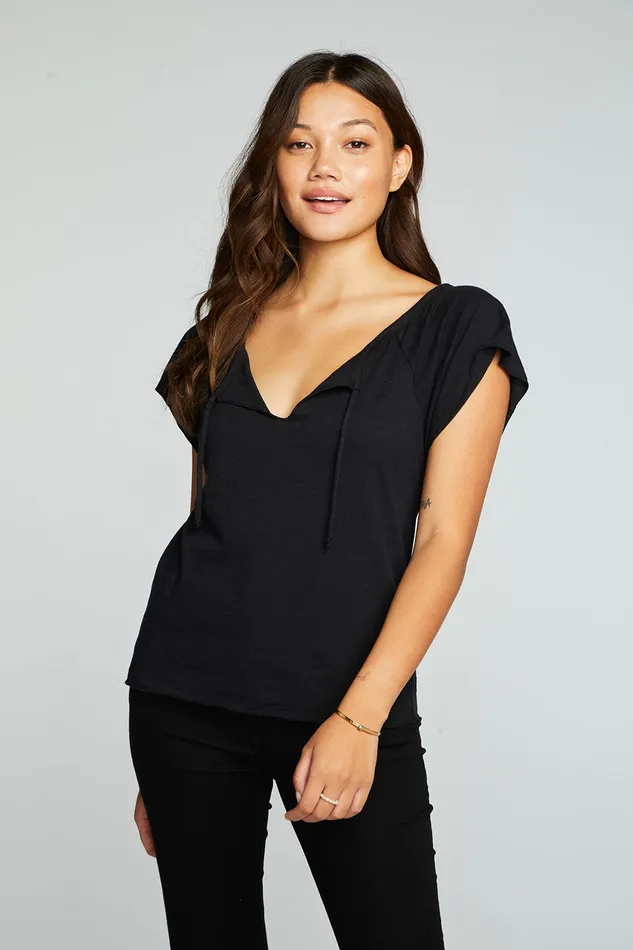 Chaser Brand Gauze Jersey Short Sleeve Shirred Raglan Lake Top Womens Tops
