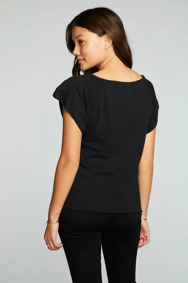 Chaser Brand Gauze Jersey Short Sleeve Shirred Raglan Lake Top Womens Tops