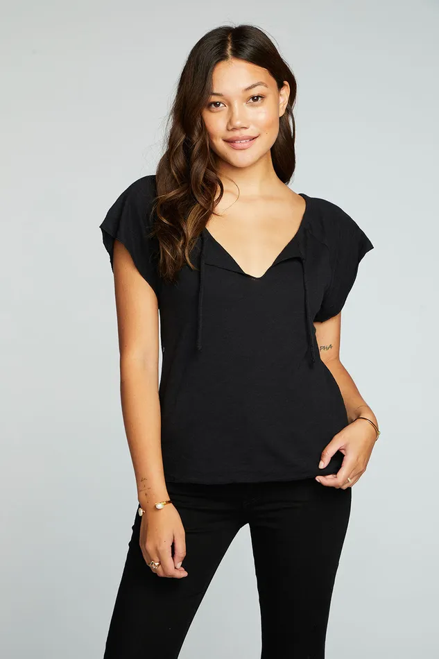 Chaser Brand Gauze Jersey Short Sleeve Shirred Raglan Lake Top Womens Tops