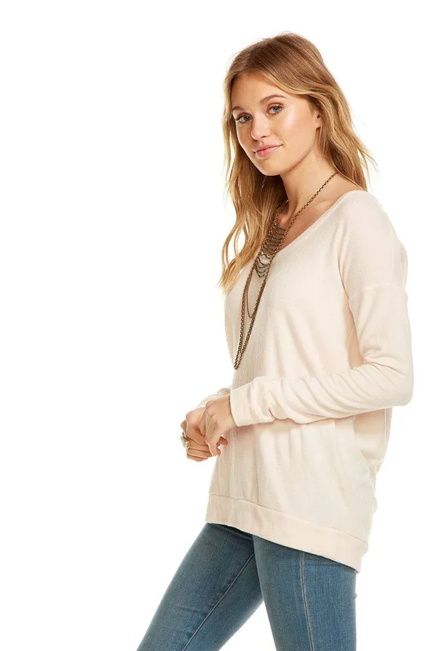 Chaser Brand LOVE KNIT LS CUT OUT DRAPED BACK PULLOVER Womens Loungewear