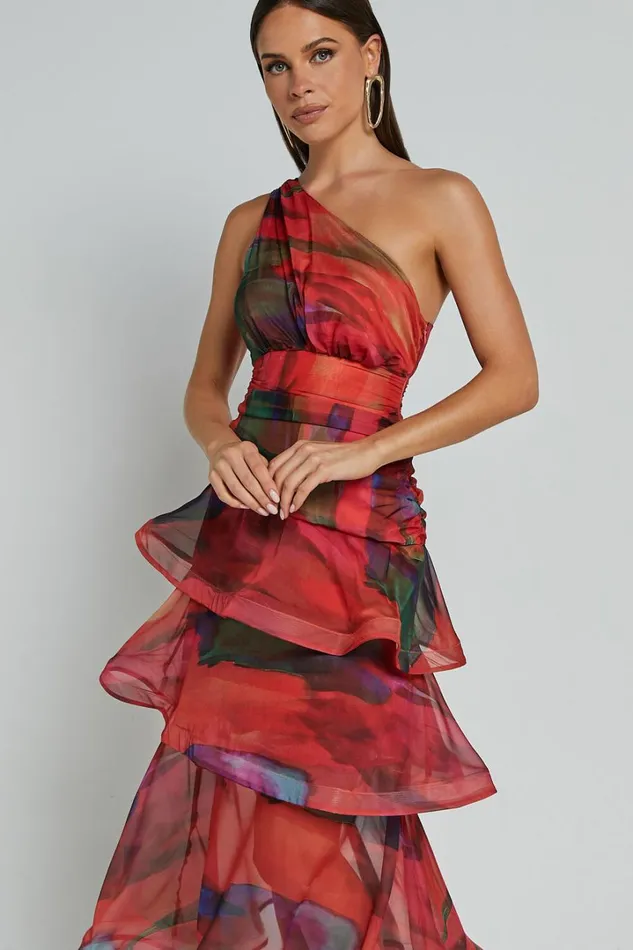 Chelsea Midi Dress 8211 One Shoulder Tie Strap Layered Dress In Print Women Showpo Dresses