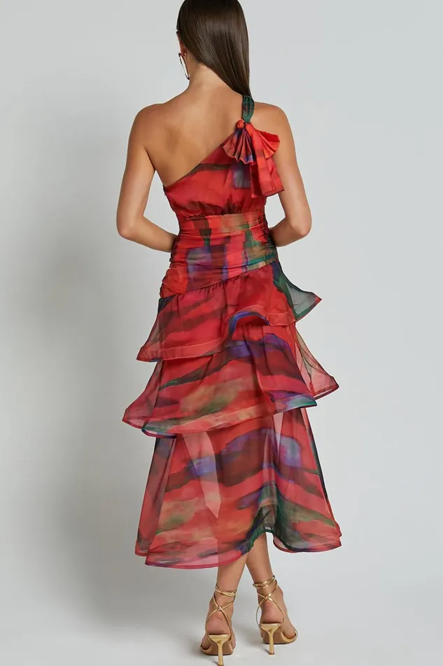 Chelsea Midi Dress 8211 One Shoulder Tie Strap Layered Dress In Print Women Showpo Dresses