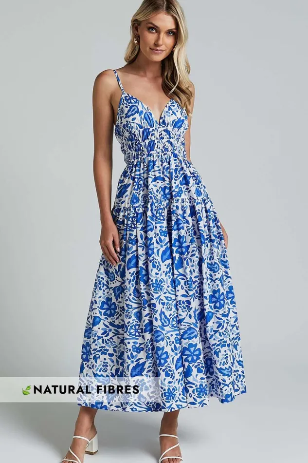 Cheri Midi Dress 8211 Strappy Fit And Flare Tiered Dress In Blue Floral Women Showpo Curve Clothes Cheri Midi Dress 8211 Strappy Fit And Flare Tiered Dress In Blue Floral Women Showpo Curve Clothes
