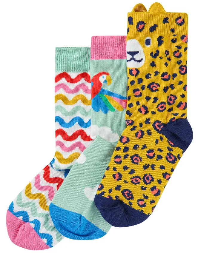 Children 3Pack Frugi Print Socks Multi Monsoon Girls039 Tights and Socks