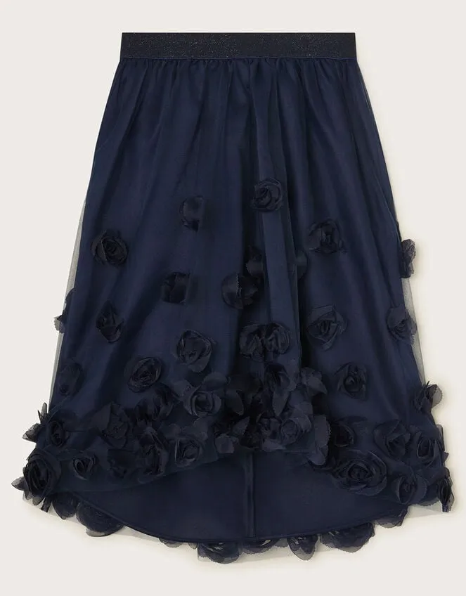 Children 3d Roses Hi Low Skirt Blue Monsoon Partywear