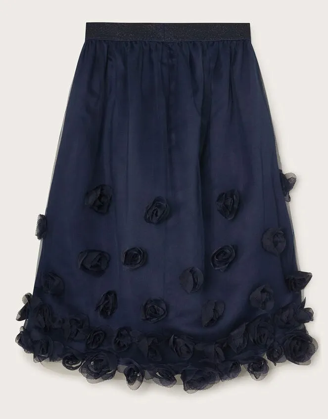 Children 3d Roses Hi Low Skirt Blue Monsoon Partywear
